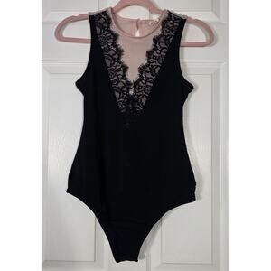 Love Culture Black Lace Trim V-Neck Bodysuit Size Medium